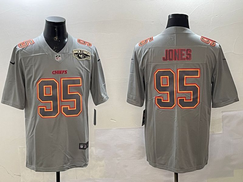 Men Kansas City Chiefs #95 Jones Grey 2025 Nike Vapor Limited NFL Jersey style 2104